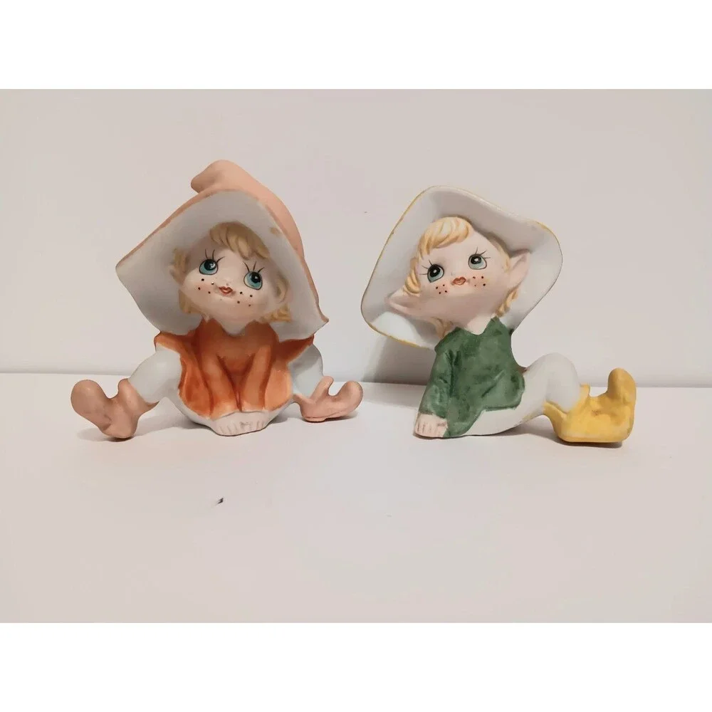 Homco Lot of 2 Pixie Elfies Fairies Ceramic Country Home Decor